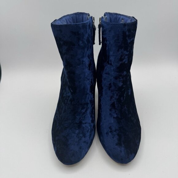 Blanco Velvet Ankle Boots Women’s Size 38 US 7.5-8 Blue Zip Block Heel European - Picture 4 of 9
